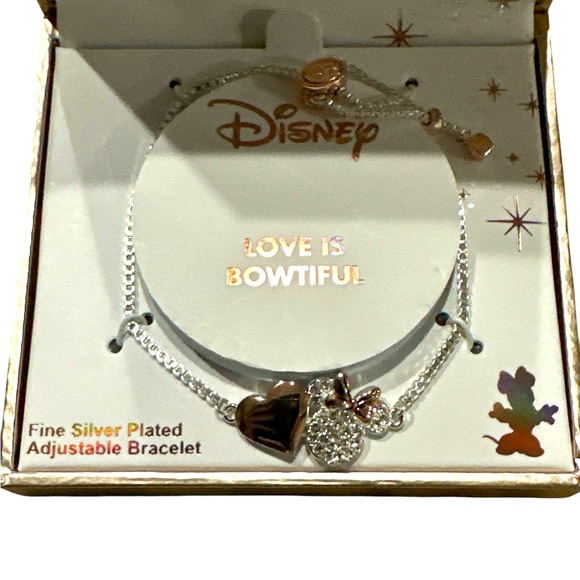 New! Disney Bracelet, Fine Silver Plated Adjustable “Love is Bowtiful” Bracelet - Picture 3 of 6